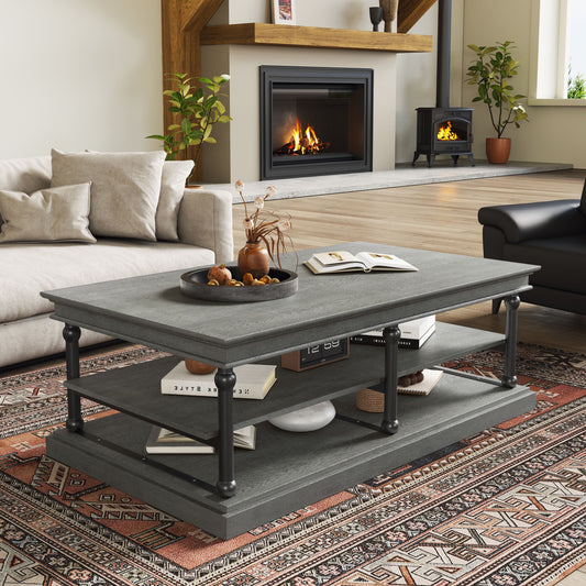 55.1" Wood Coffee Table with Storage Shelves