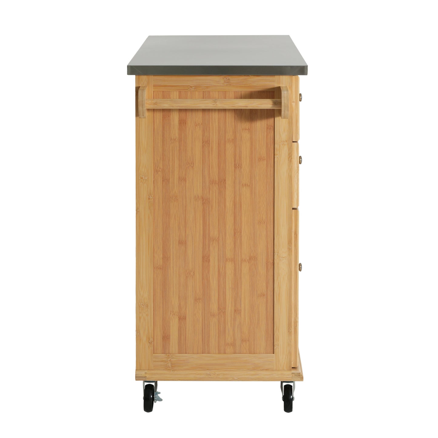 Indoor Bamboo Rolling Kitchen Island with Stainless Steel Top