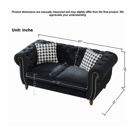 Chesterfield 3 And 2 Seater Upholstery Sofa With Roll Armrest & Nailhead Fabric Couch