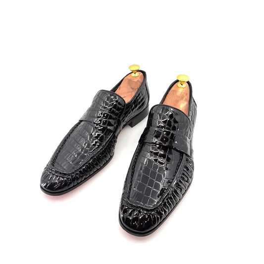 C Collection Crocodile Leather Loafer - Black