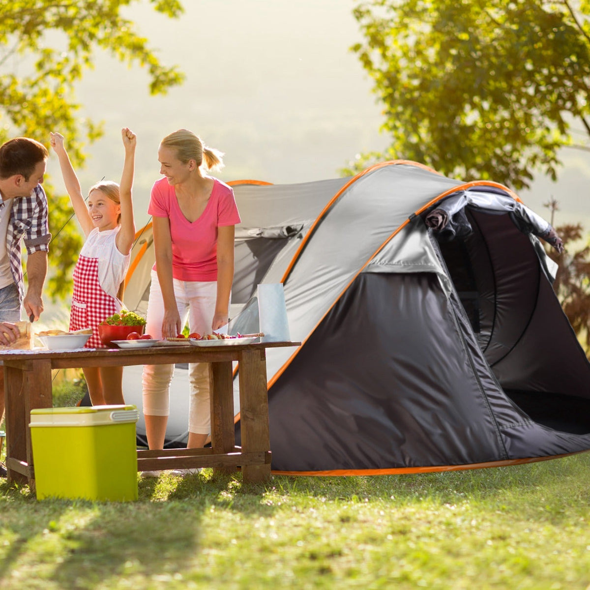 5-8 Person Pop Up Tent Automatic Setup Camping Tent Waterproof InstantÊSetup Tent with 4 Mosquito Net Windows Carrying Bag for Hiking Climbing Adventu