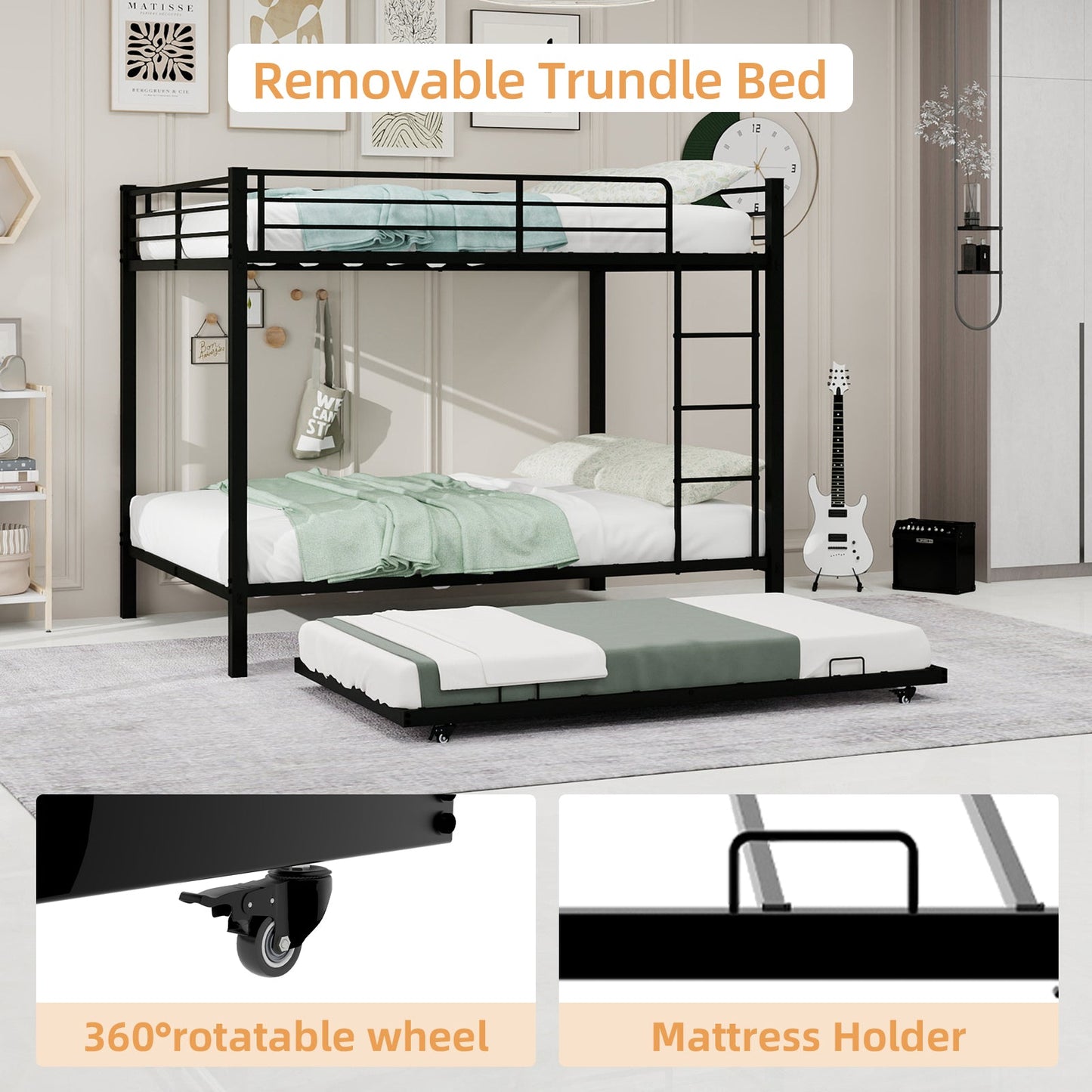 Durable Square Tube Iron Full-Size Bunk Bed