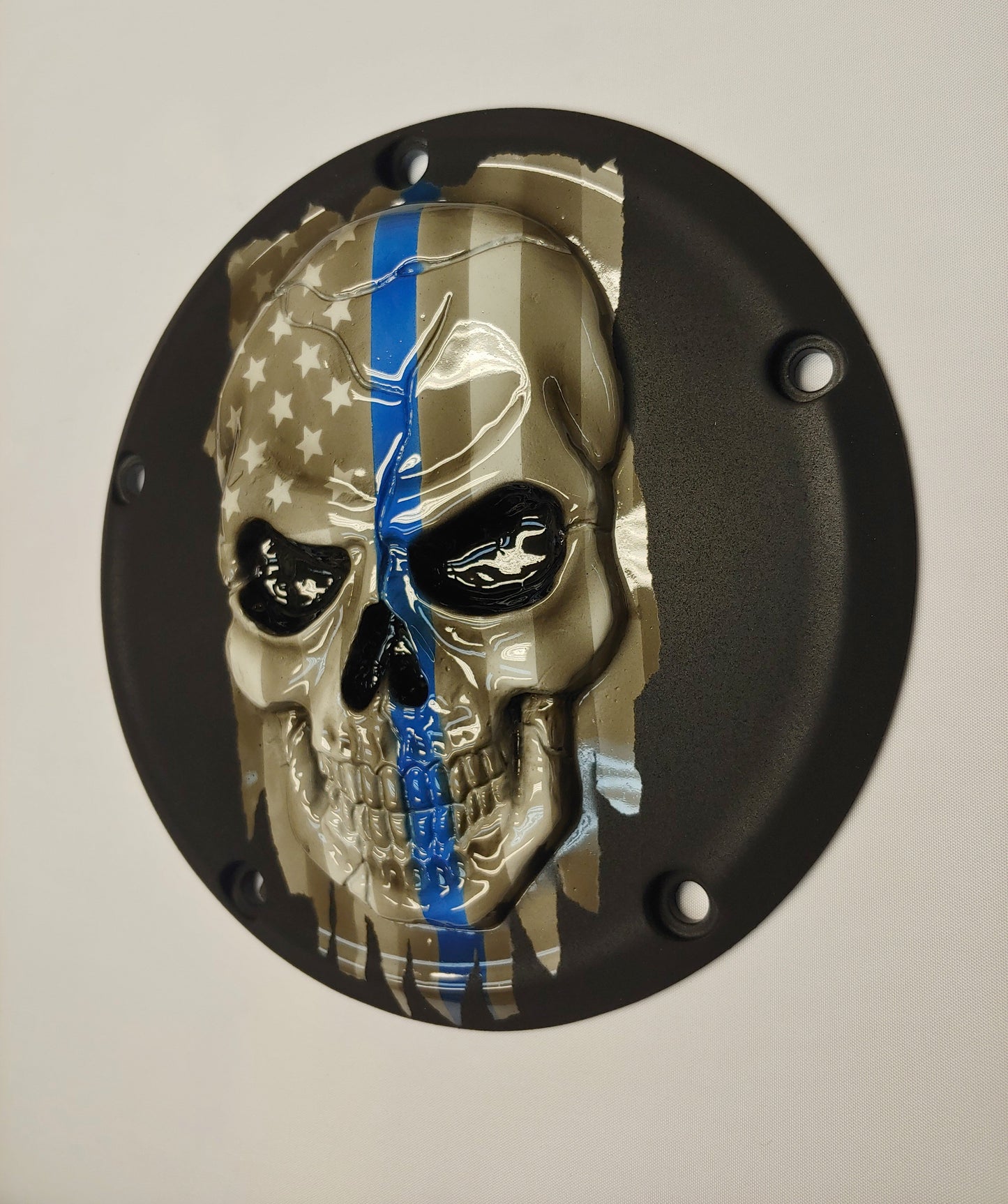 Thin blue line American Flag skull Harley Derby Cover