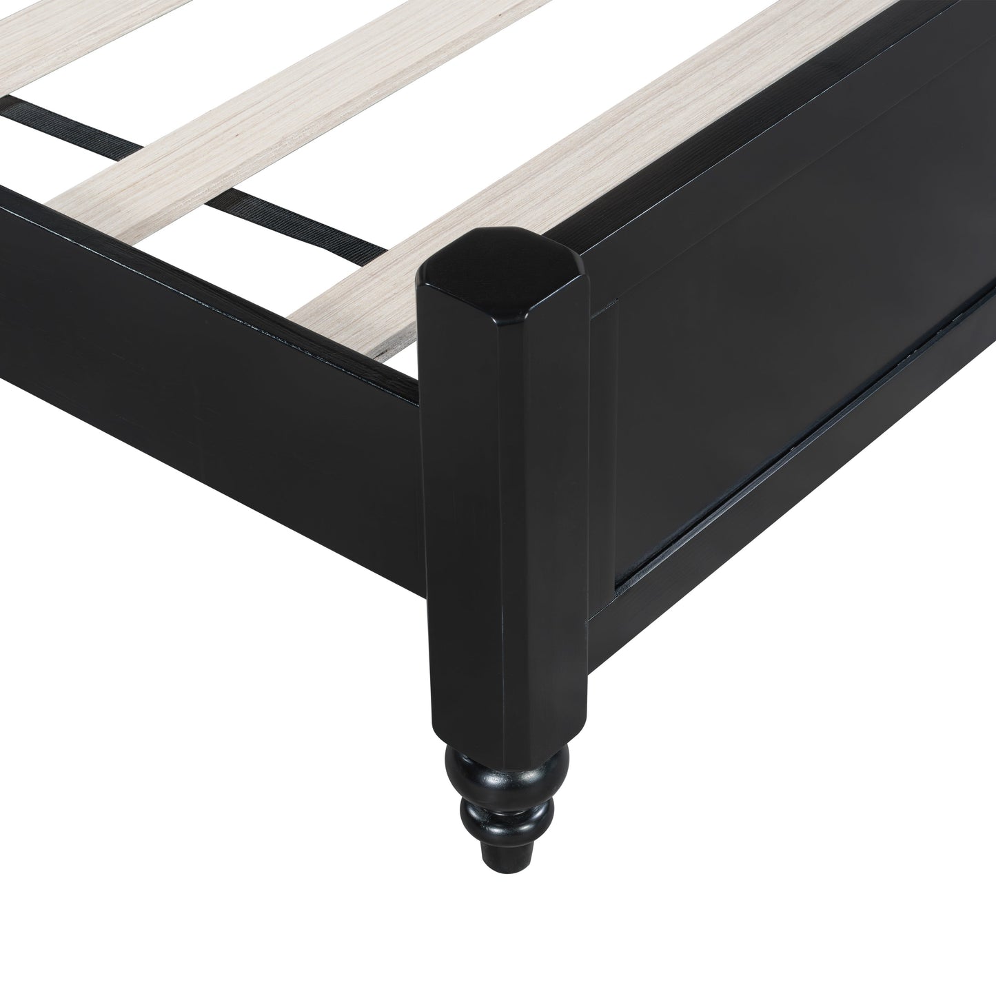 King Bed Frame, Solid Wood Platform with Slats, Modern