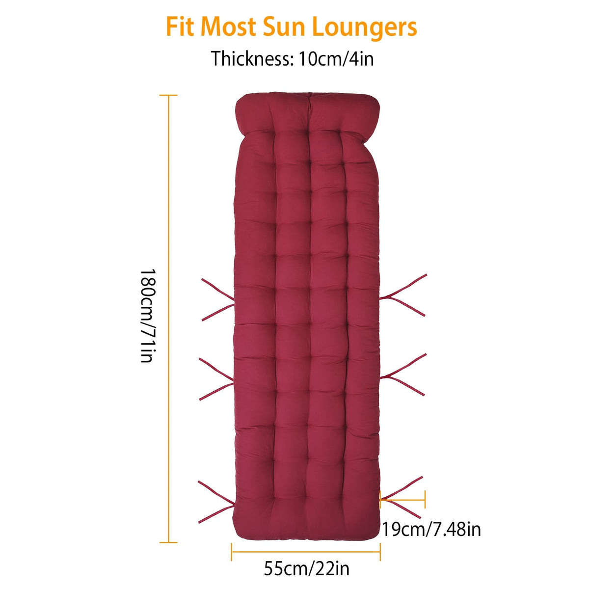 71x22in Chaise Lounger Cushion Recliner Rocking Chair Sofa Mat Deck Chair Cushion