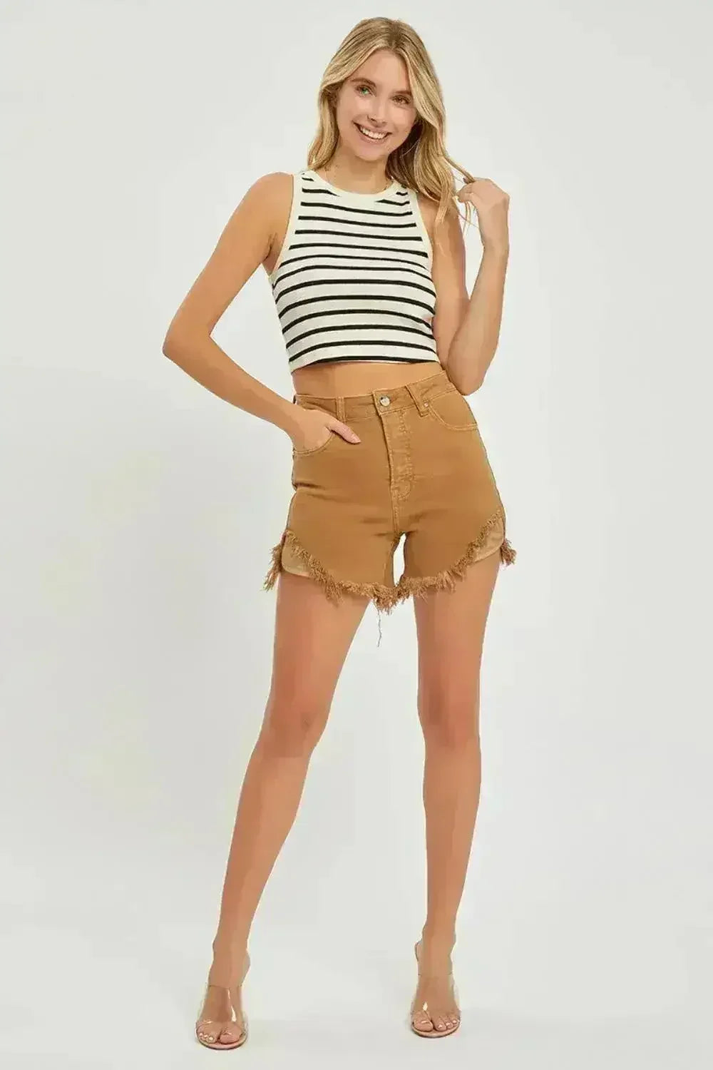 High Waist Frayed Hem Denim Shorts for Women | Femstylo