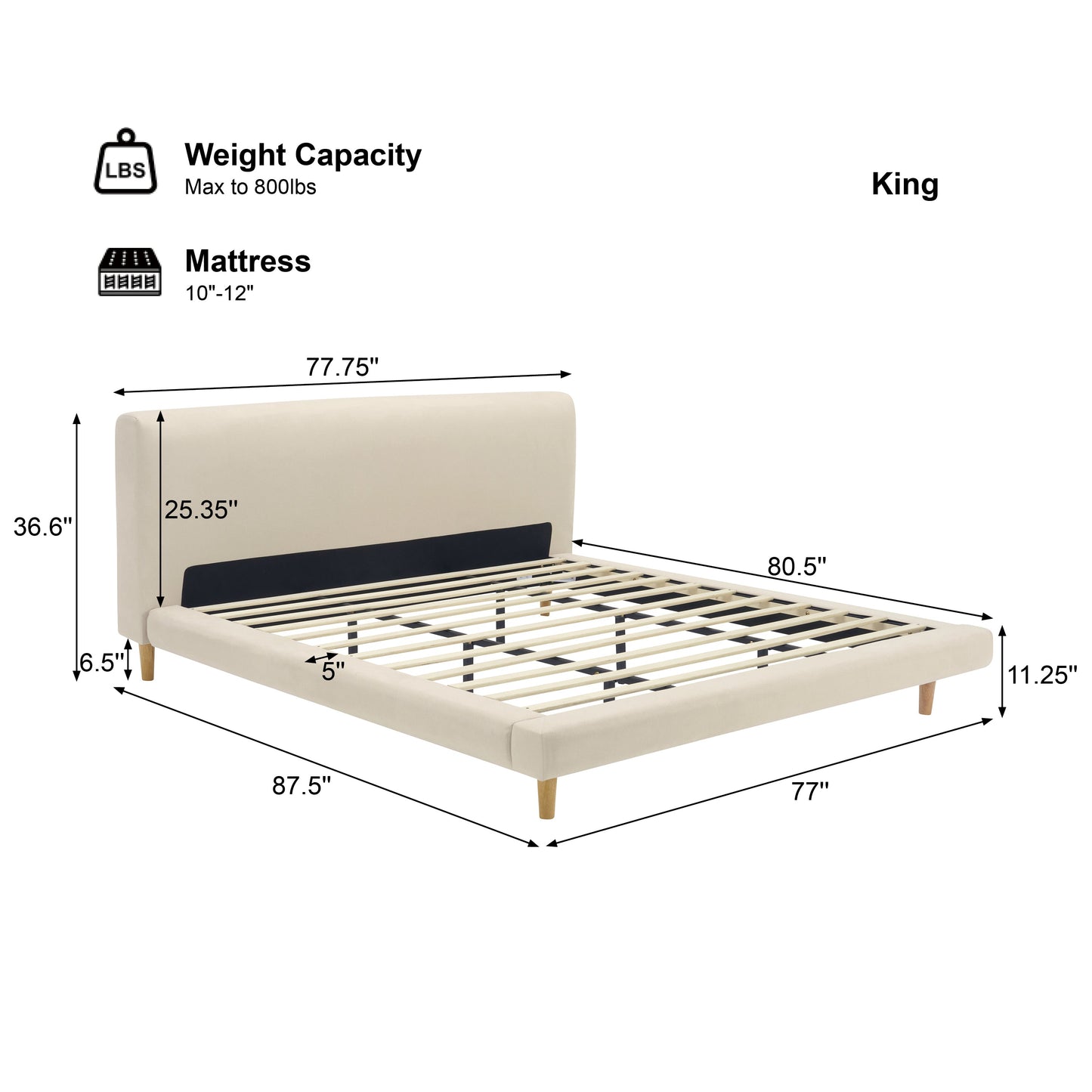Beige Chunky Headboard Bed Frame, King