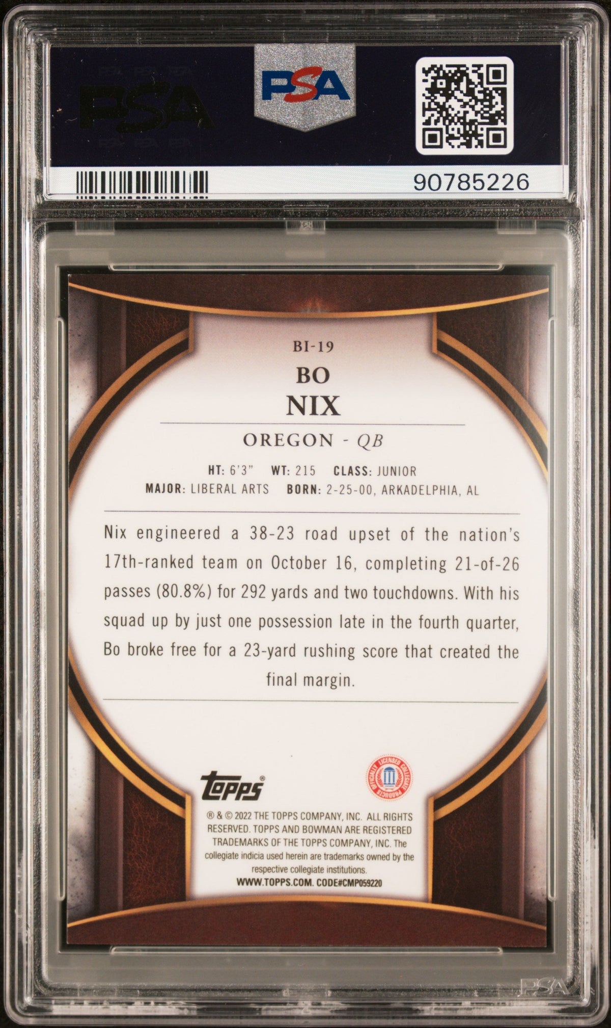Graded 2022 Topps Bowman University Bo Nix #BI19 Bowman Invicta Rookie RC Football Card PSA 10 Gem Mint