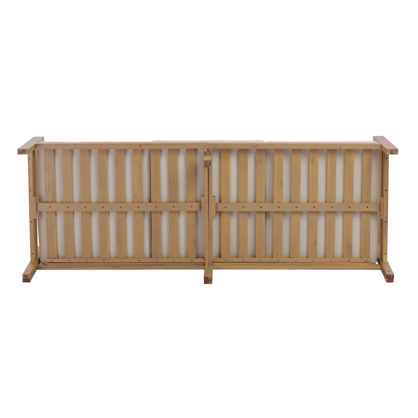 77.95" Outdoor Acacia Wood 3-Seater Sofa with Beige Cushions