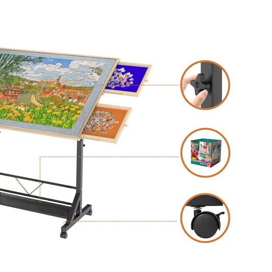 360 Degree Tilting Wooden Puzzle Table With Adjustable Height and Storage