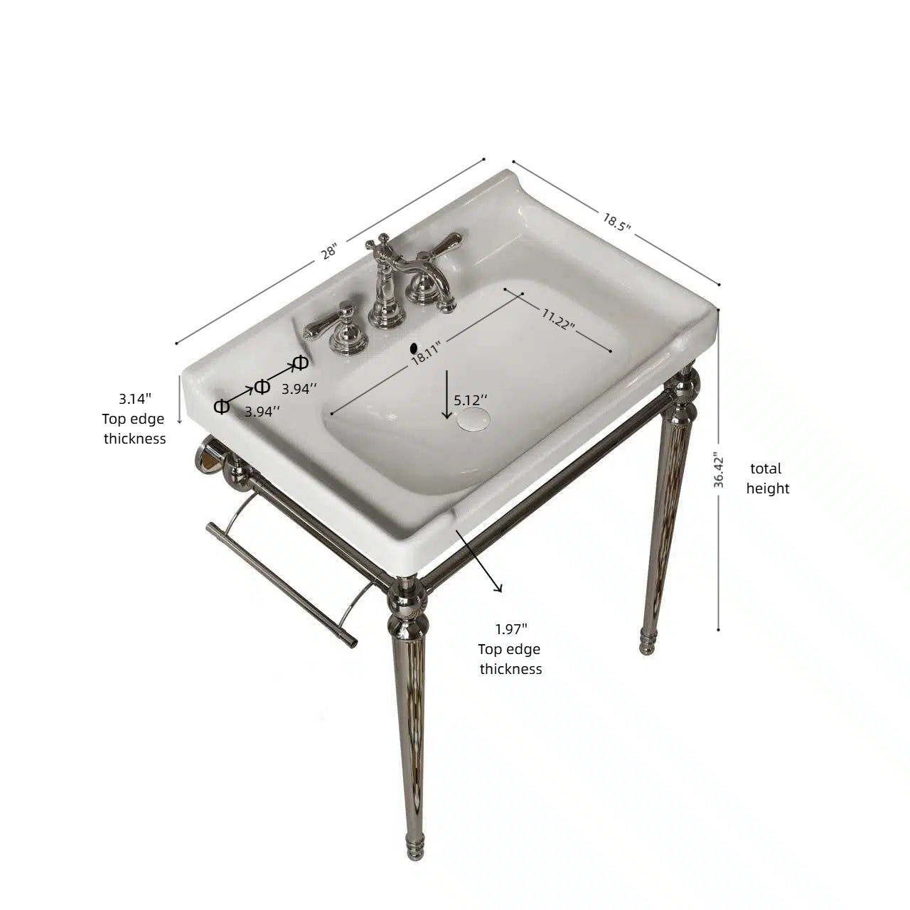 VICI 28" Bathroom Console Sink, Wall-Mounted