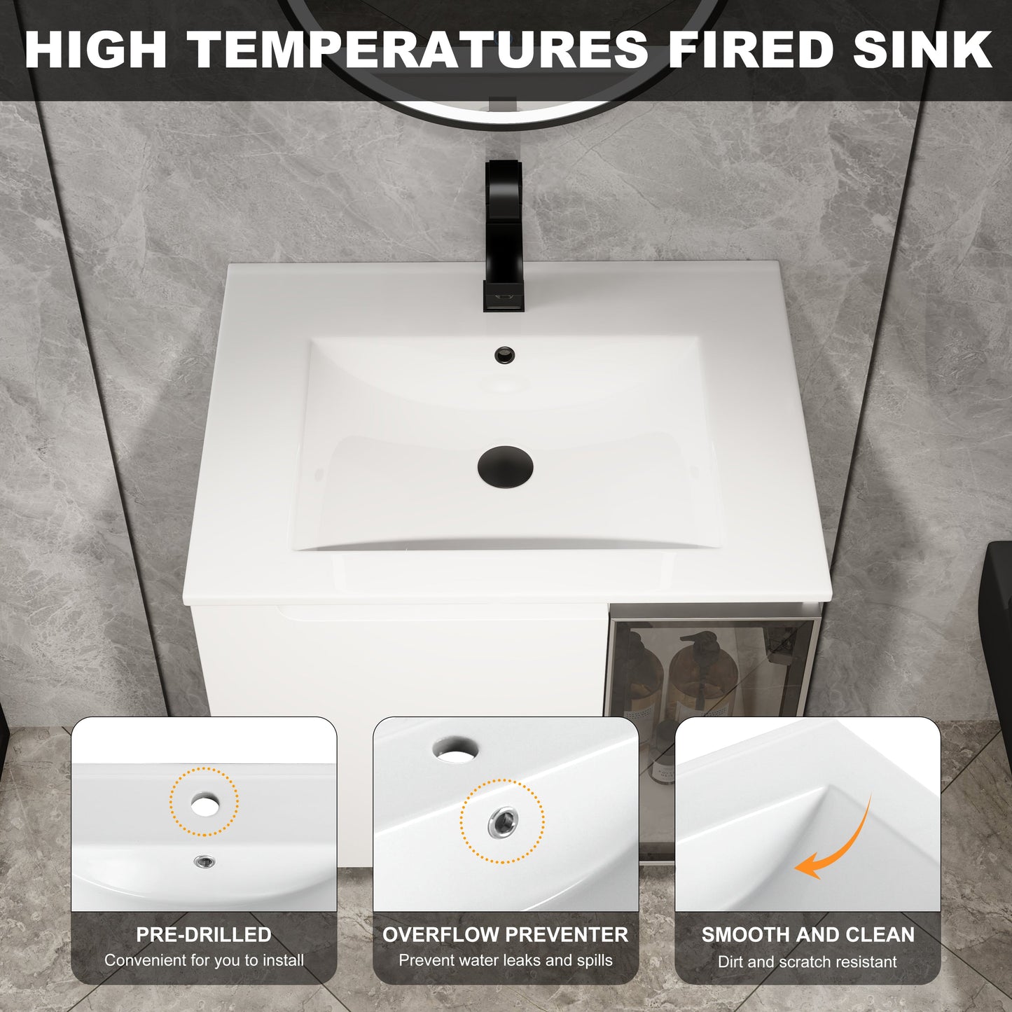 24" Wall-Mounted Bathroom Vanity With Ceramic Sink