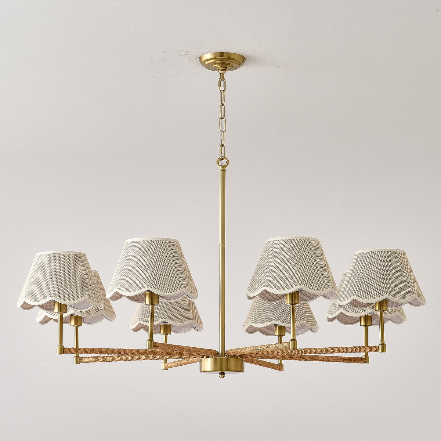 8-Light Rope and Fabric Shade Gold Chandelier