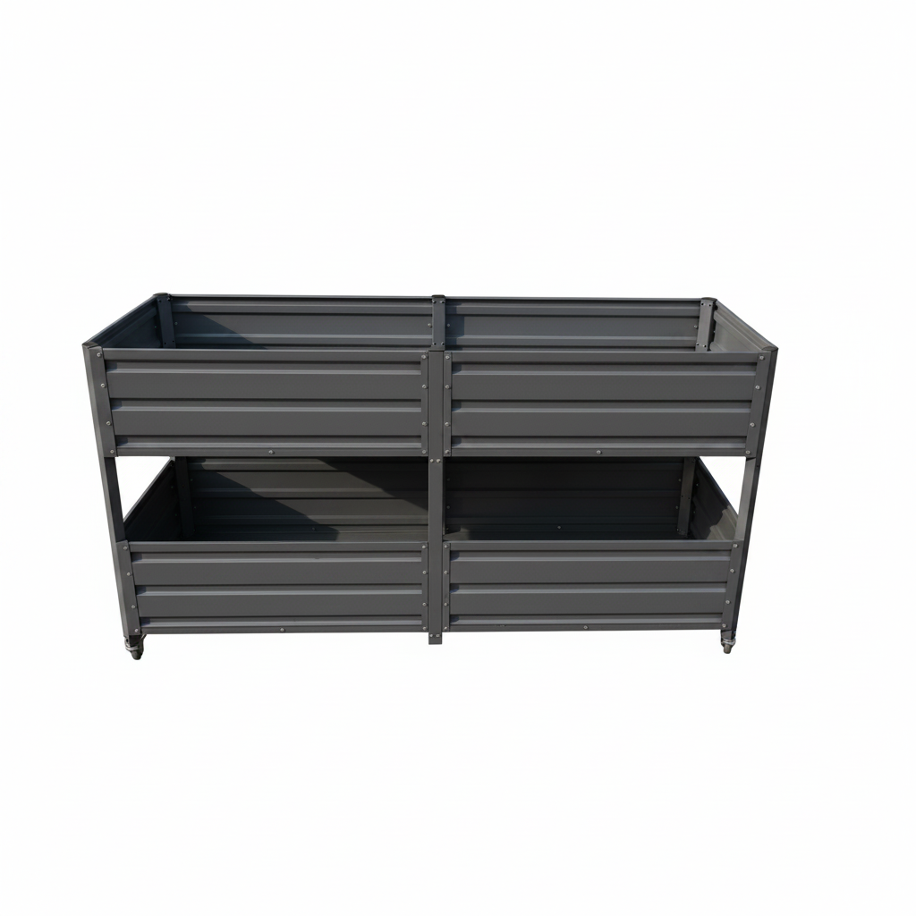Dual Tier Elevated Metal Raised Garden Bed with Lockable Wheels