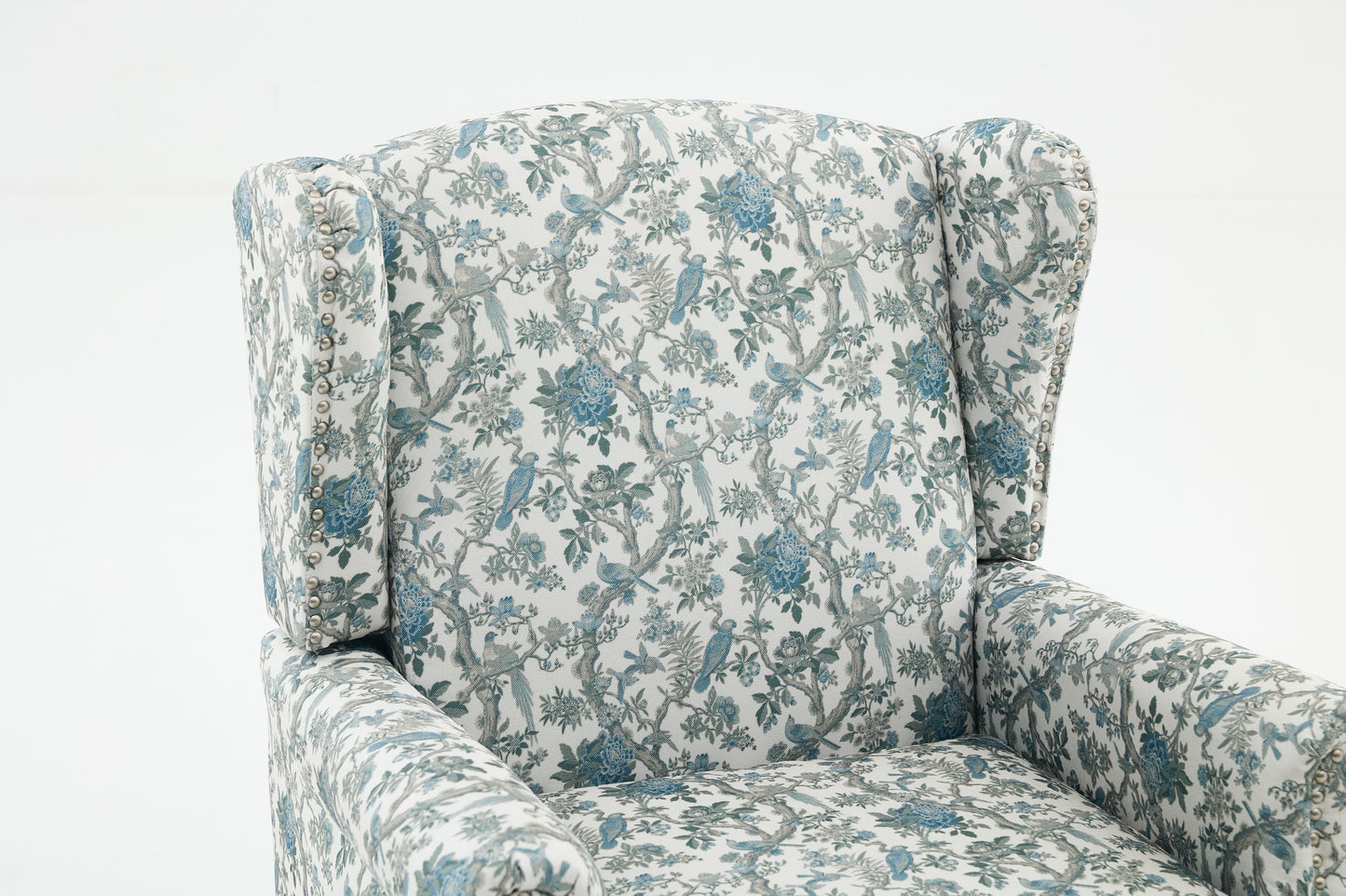 Modern Accent Chair with Retro Wood Legs and Floral Design