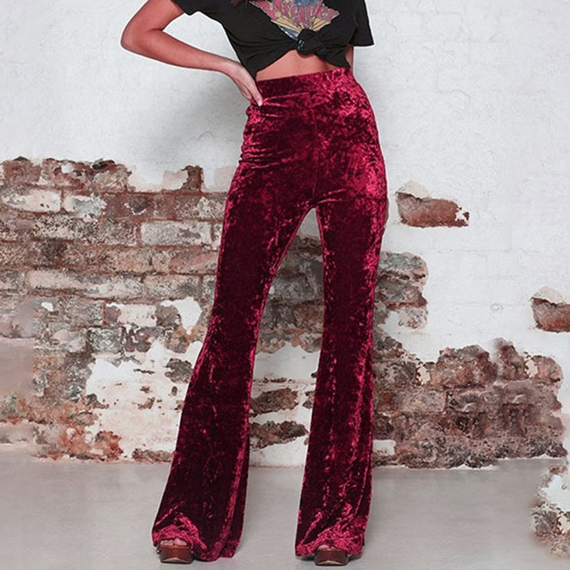 High Waist Gold Velvet Casual Bootcut Pants