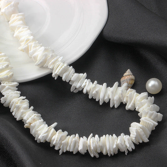 Bohemian Ethnic Natural Square Shell Beaded Chain Necklace