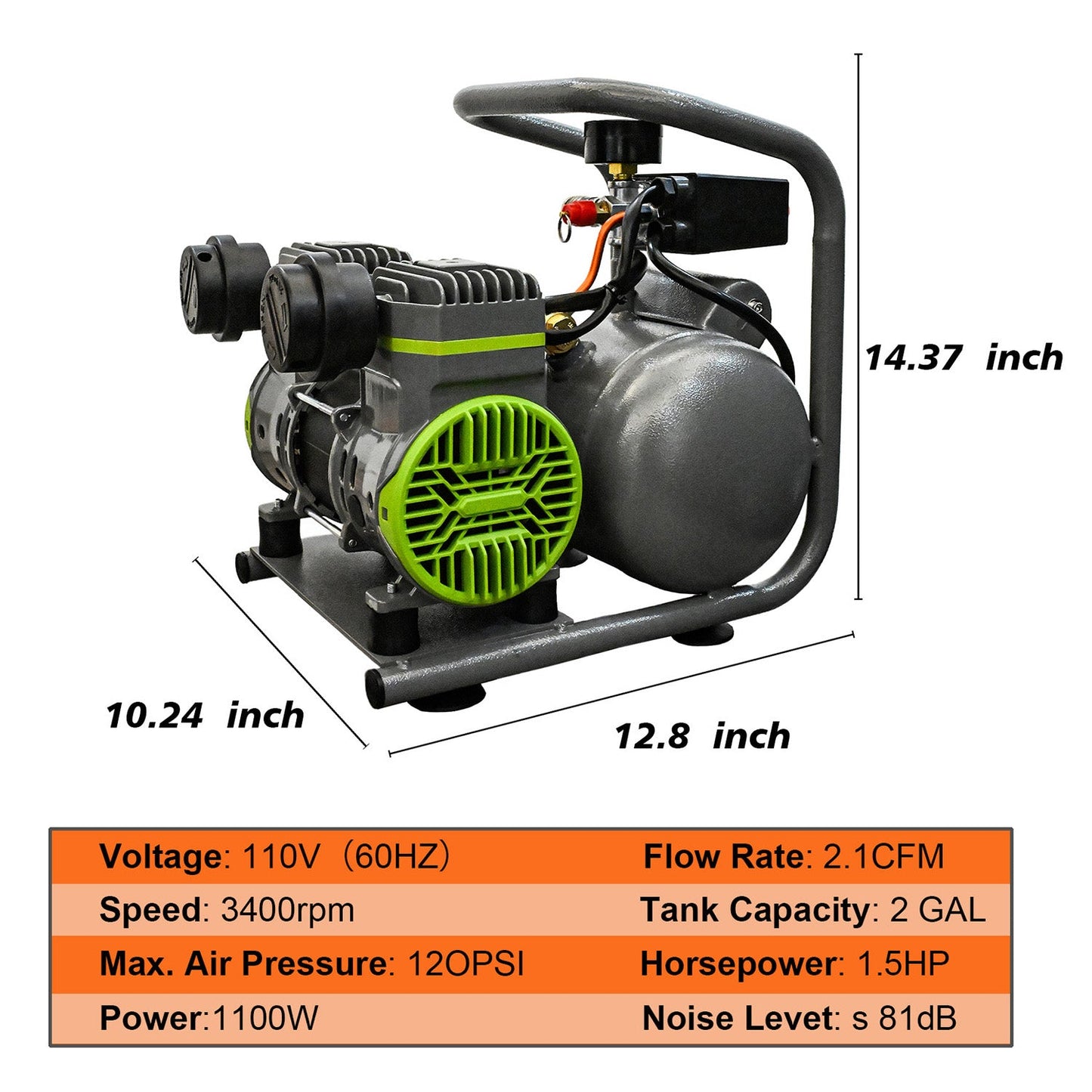 Oil Free Air Compressor with Quiet Low Noise and Portable Design