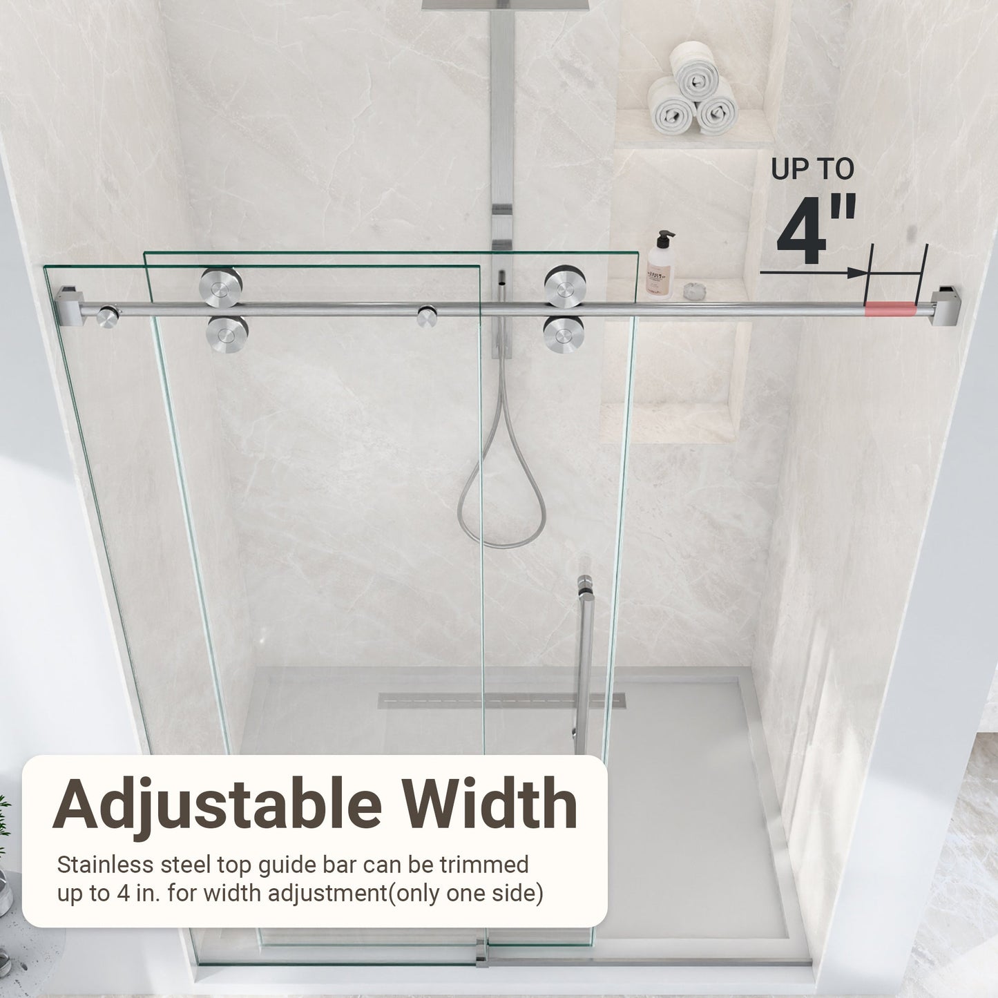 56-60"W x 72"H Frameless Sliding Shower Door – Clear Tempered Glass