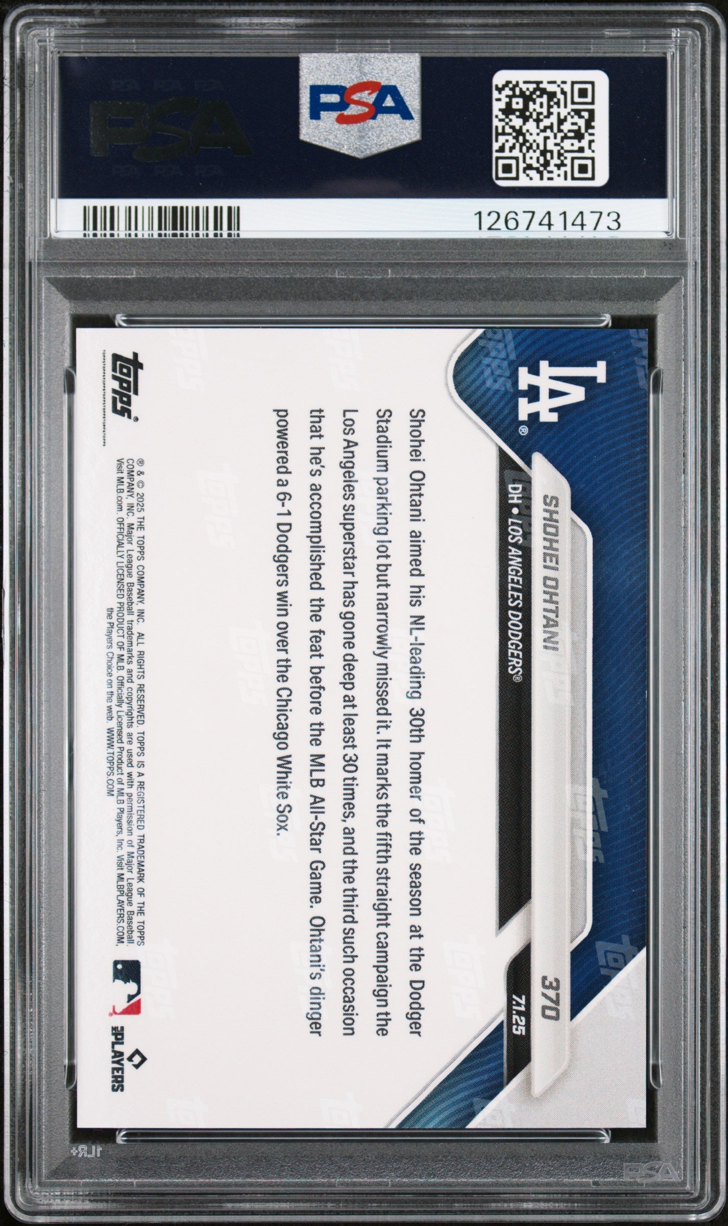 Graded 2025 Topps Now Shohei Ohtani #370 Baseball Card PSA 10 Gem Mint