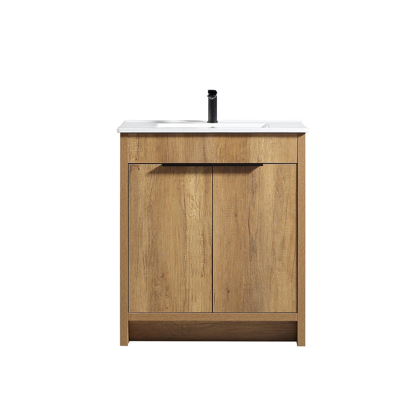 30inch Floor-Standing Bathroom Vanity with 3D Grooved Panel and Integrated Ceramic Sink