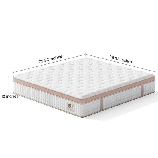 12" King Size Firm Hybrid Mattress, Gel Memory Foam & Pocket Springs