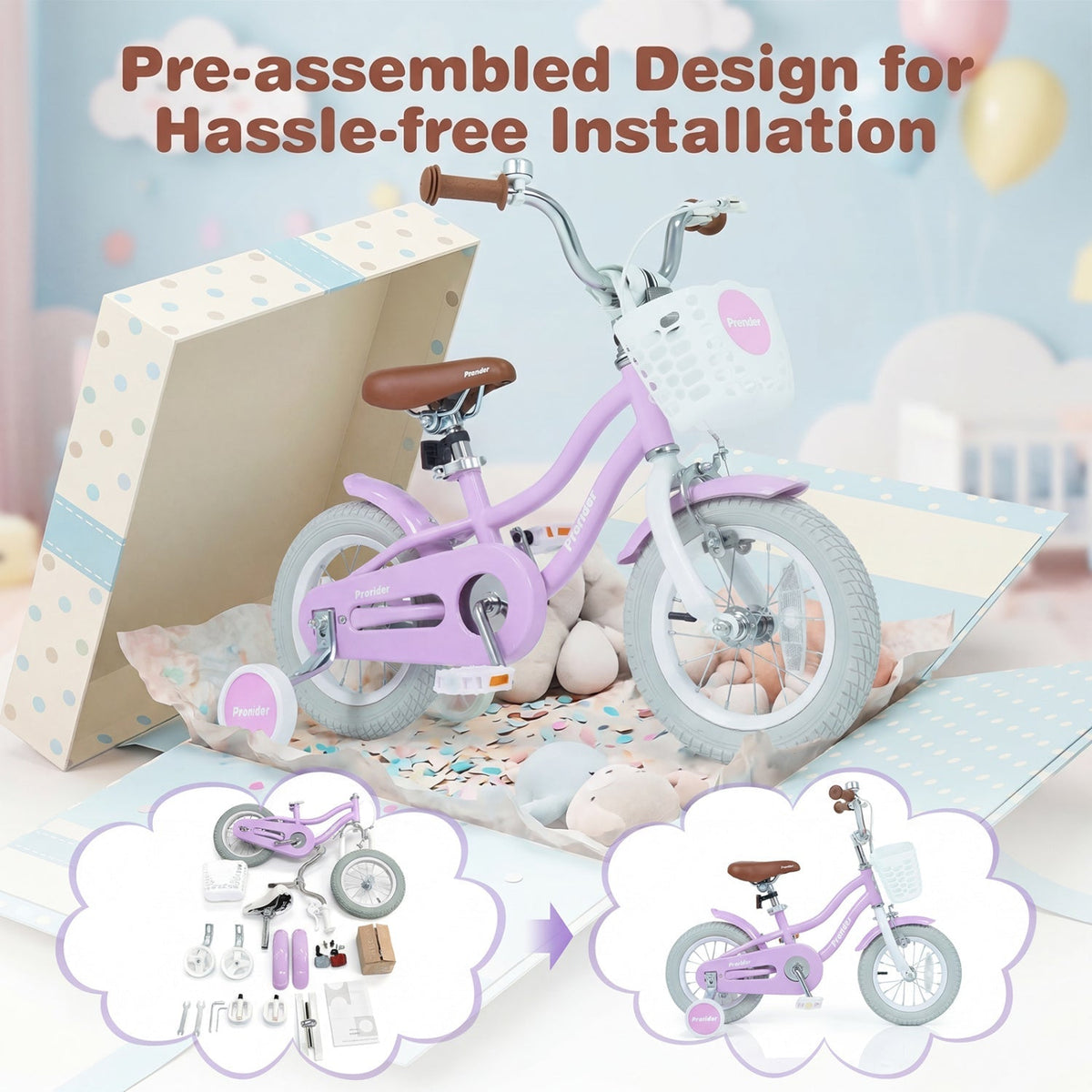 Kids Bike 12 Inch with Training Wheels and Storage Basket