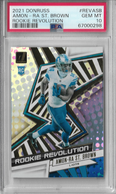 Graded 2021 Donruss Rookie Revolution Amon-Ra St. Brown #REVASB Rookie RC Football Card PSA 10 Gem Mint