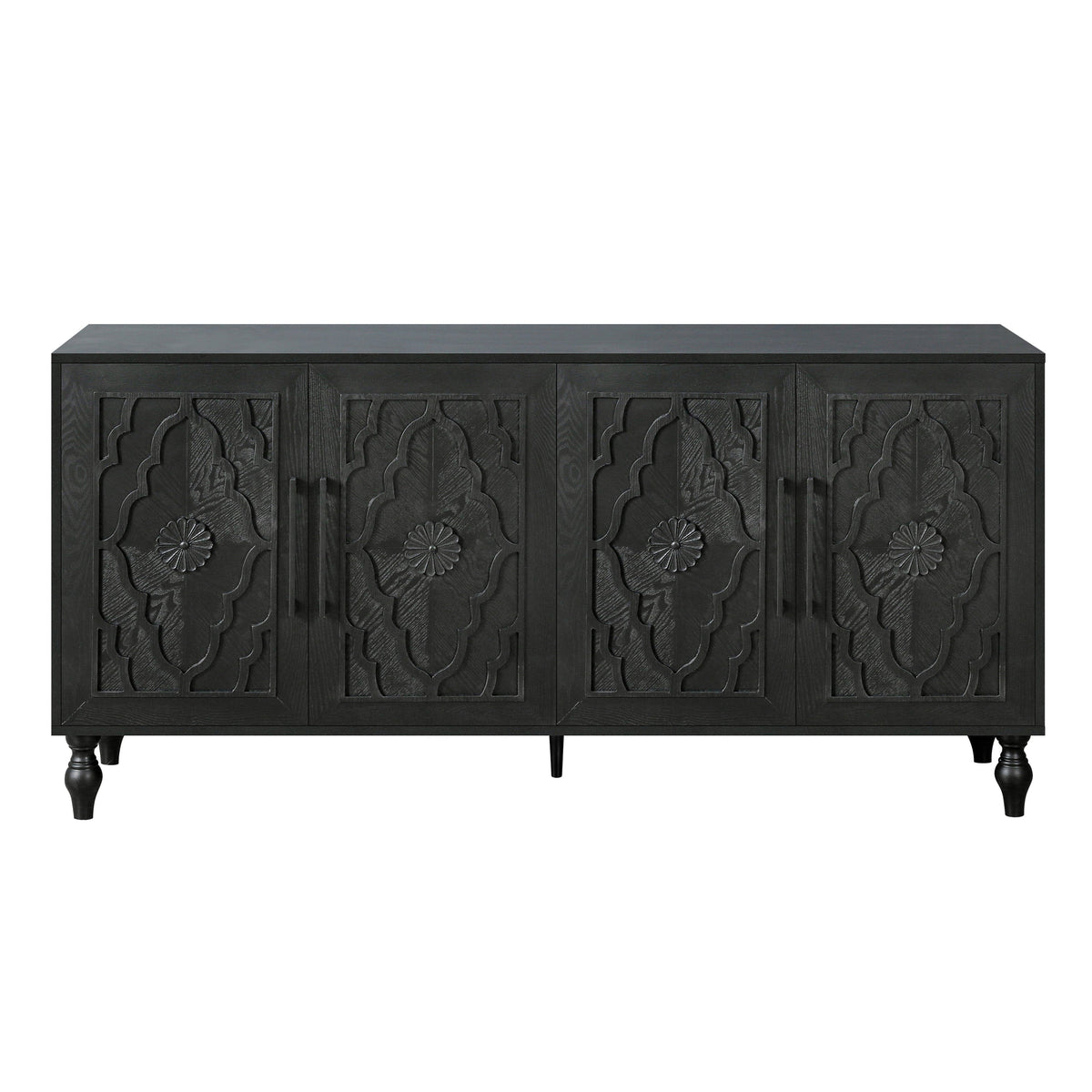 Carved Flower Door Large Storage Cabinet with Metal Handle