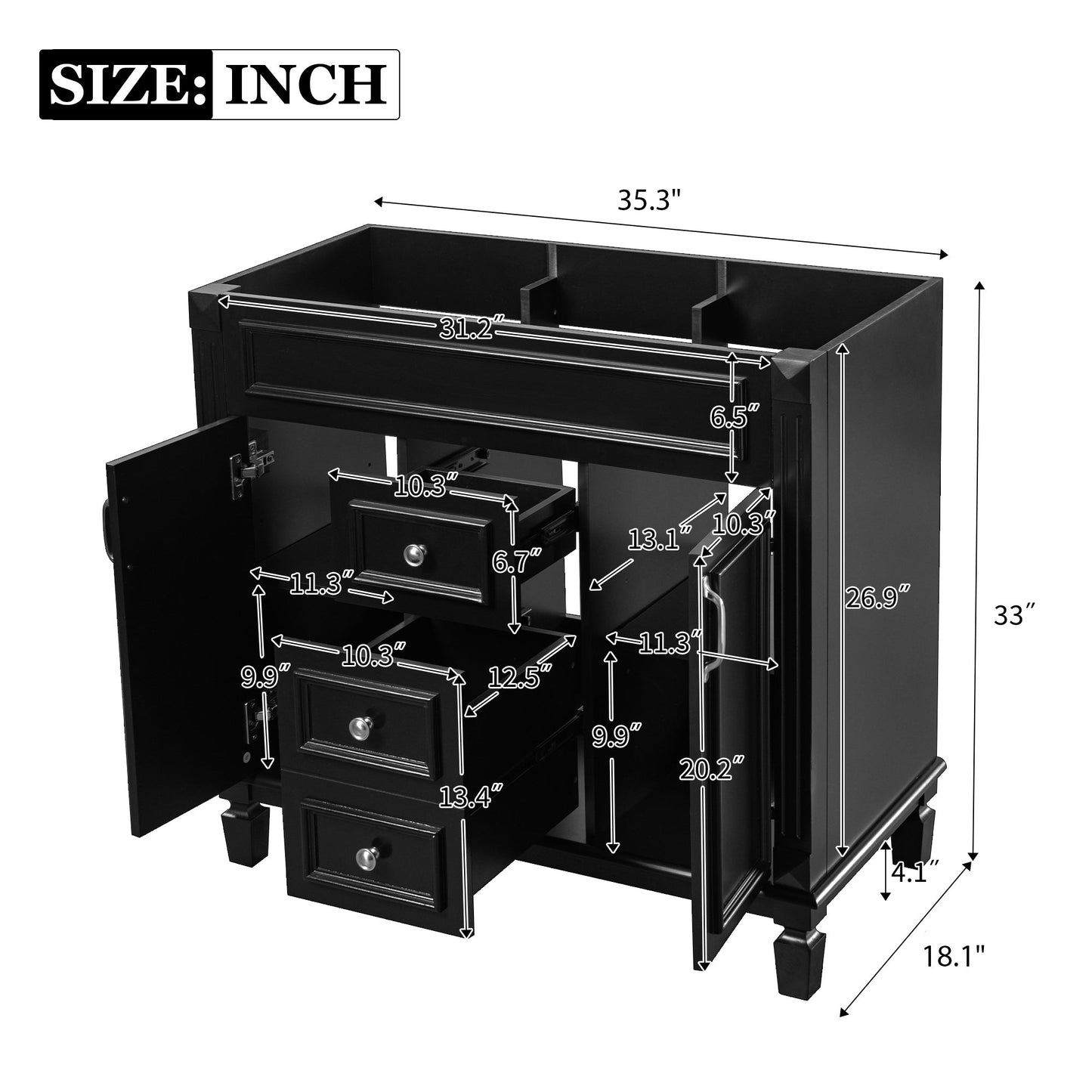 36" Bathroom Vanity Without Top Sink