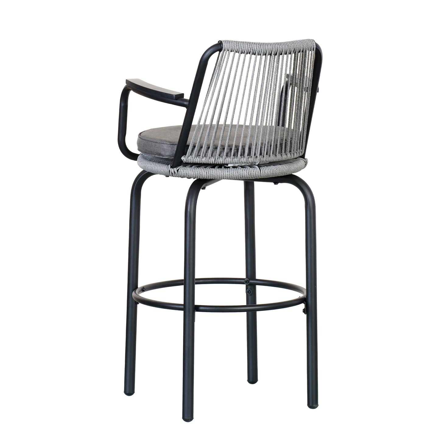 Outdoor Patio Bar Stools 29"H Set of 2, Modern Woven Rattan Rope Bar Height Chair