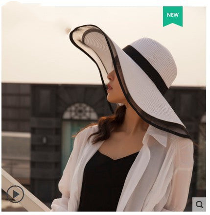 Straw Hat Lady Fashion Woven Organza Sunshade Hat