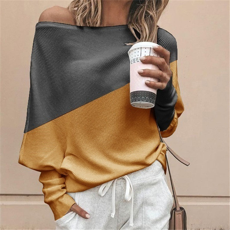 Loose Plus Size Women's Stitching Contrast Long Sleeves