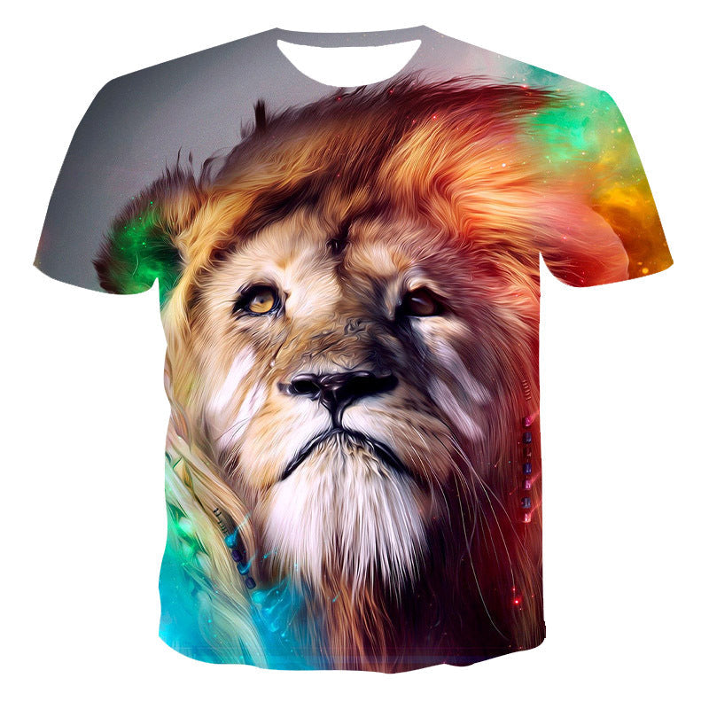 Urban Safari Men's Lion T-Shirt - 3D Printed Animal Graphic Tee, Gold/Black Streetwear, Short Sleeve Crew