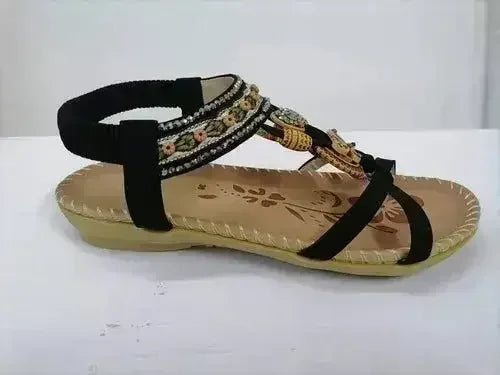 Rhinestone Flower Sandals - Beach Comfort Flats | Femstylo