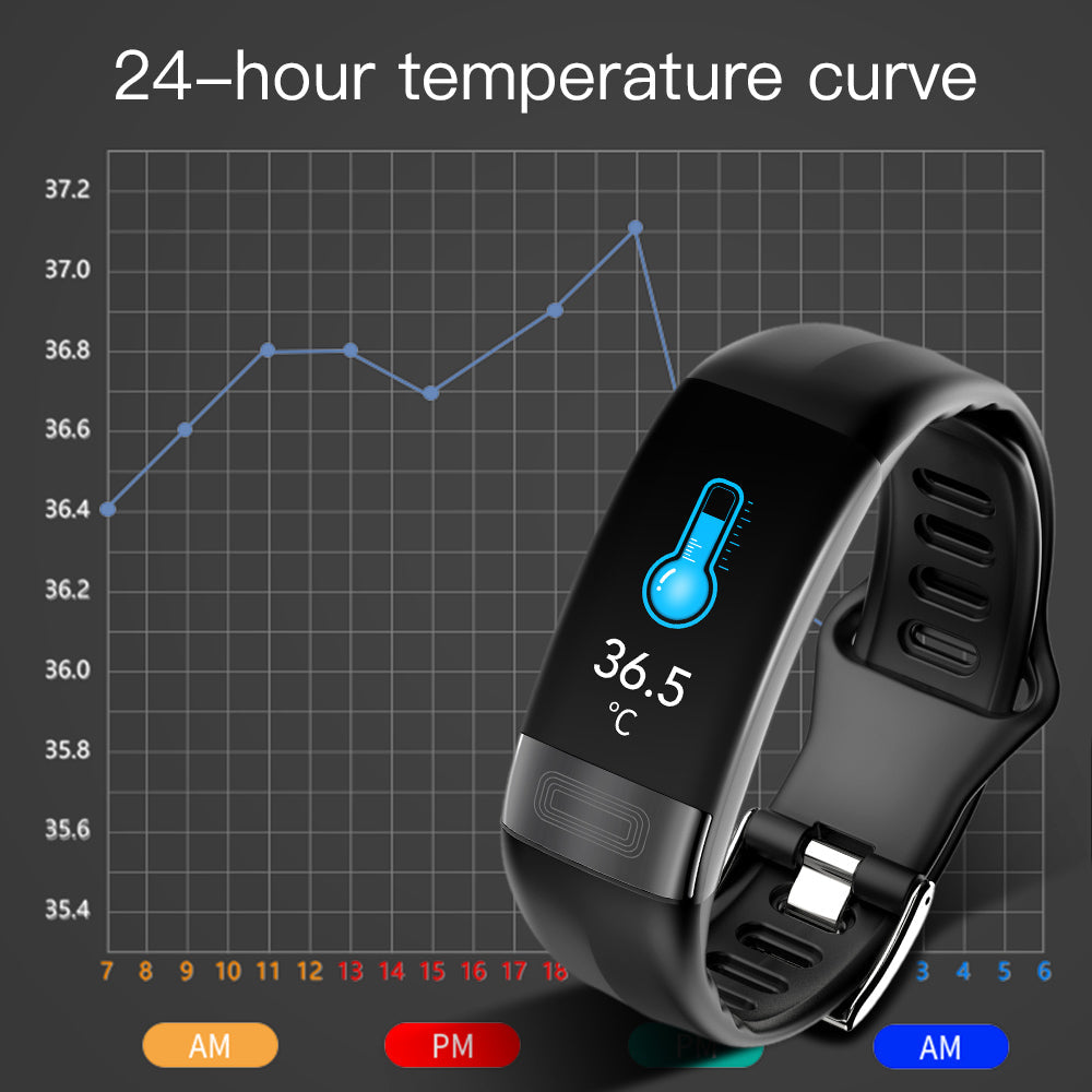 Body Temperature Smart Bracelet with ECG, Heart Rate, Blood Pressure, Blood Oxygen, Sleep Tracking & Waterproof Design