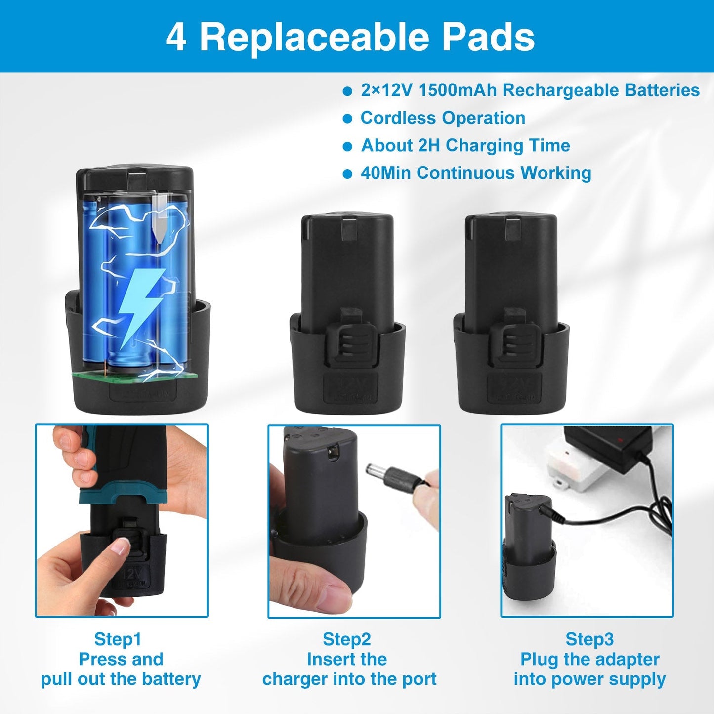 Cordless Car Buffer Polisher with 2Pcs 1500mAh Rechargeable Batteries 8 Speed Levels Wireless Polishing Waxer Machine Kit for Car Detailing