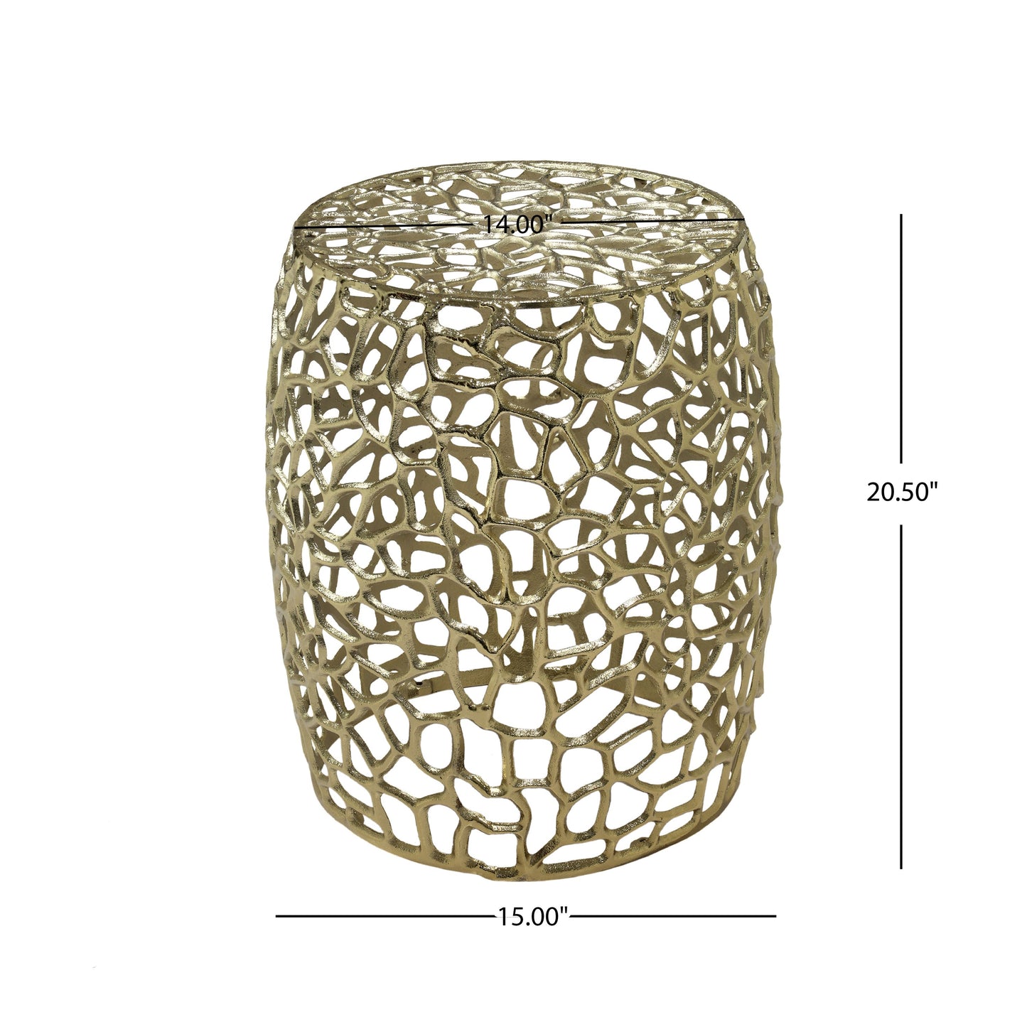 Aluminum Drum End Table with Intricate Design in Gold