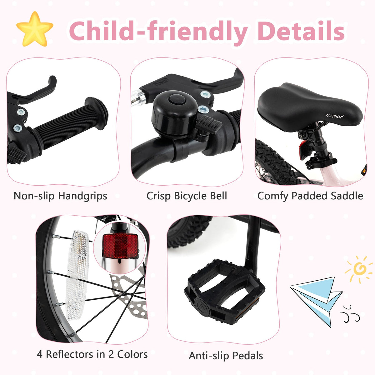16 Inch Kids Bike Lightweight with Detachable Training Wheels for Aged 4 to 7-16 inches
