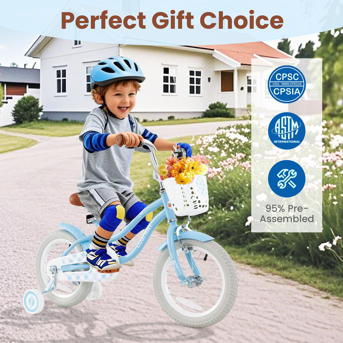 16 Inch Kids Bike with Adjustable Handlebar and Seat for 4-7 Year Old