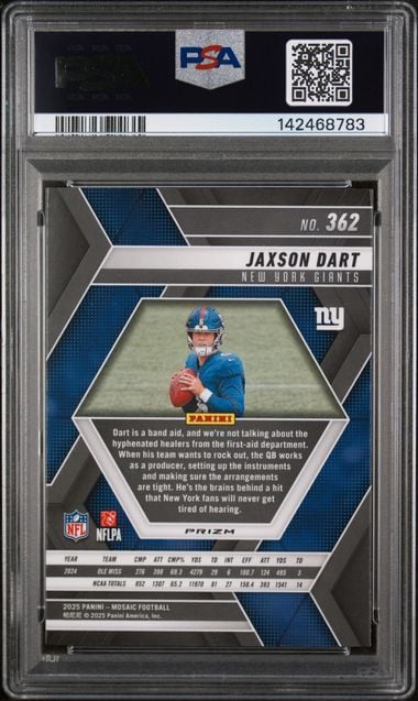 Graded 2025 Panini Mosaic Jaxson Dart #362 Red & Green Choice Rookie RC Football Card PSA 10 Gem Mint