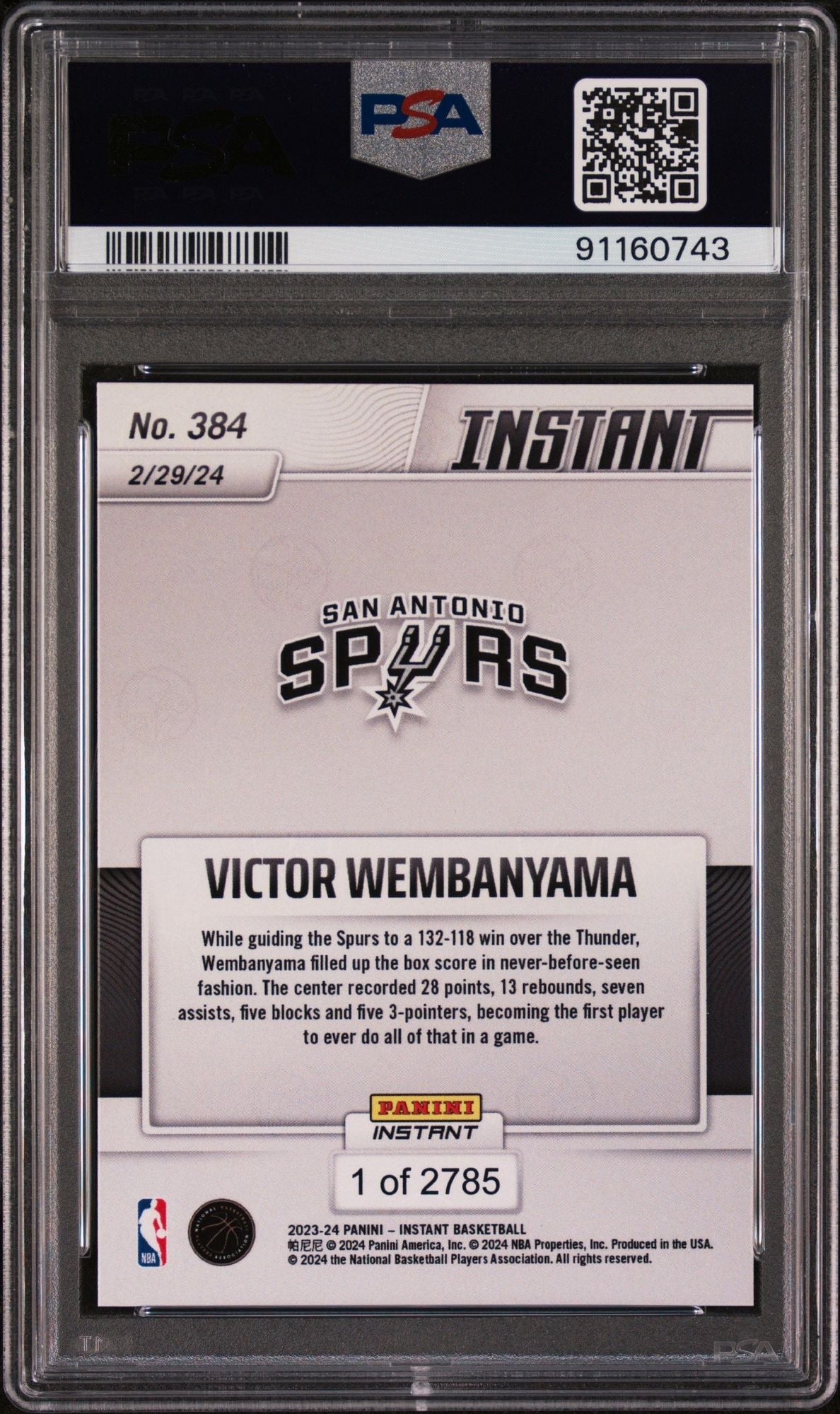 Graded 2023 Panini Instant Victor Wembanyama #384 Enters League of His Own Rookie RC Basketball Card PSA 10 Gem Mint