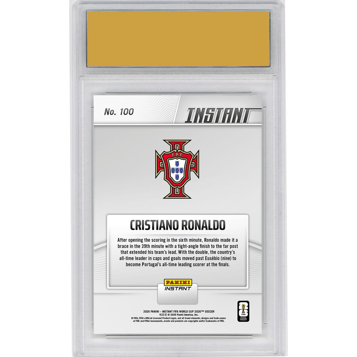 Graded 2026 Panini Instant FIFA World Cup Cristiano Ronaldo #100 Ronaldo Double Takes Him Past Portugal Legend Portugal Soccer Card HOFSM 10 Gem Mint