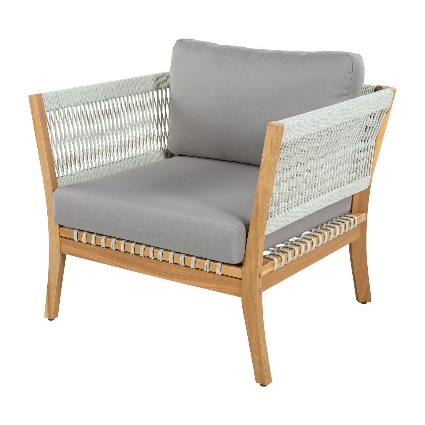 30.3" Outdoor Acacia Wood Patio Chair with Woven Rope Accents