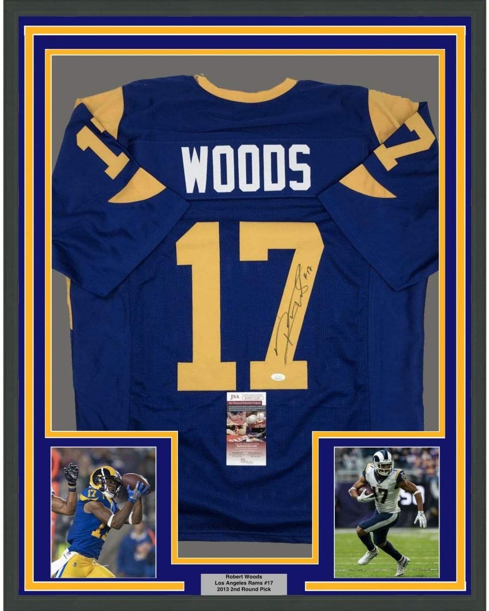 Framed Autographed/Signed Robert Woods 35x39 Los Angeles LA Retro Blue Football Jersey JSA COA