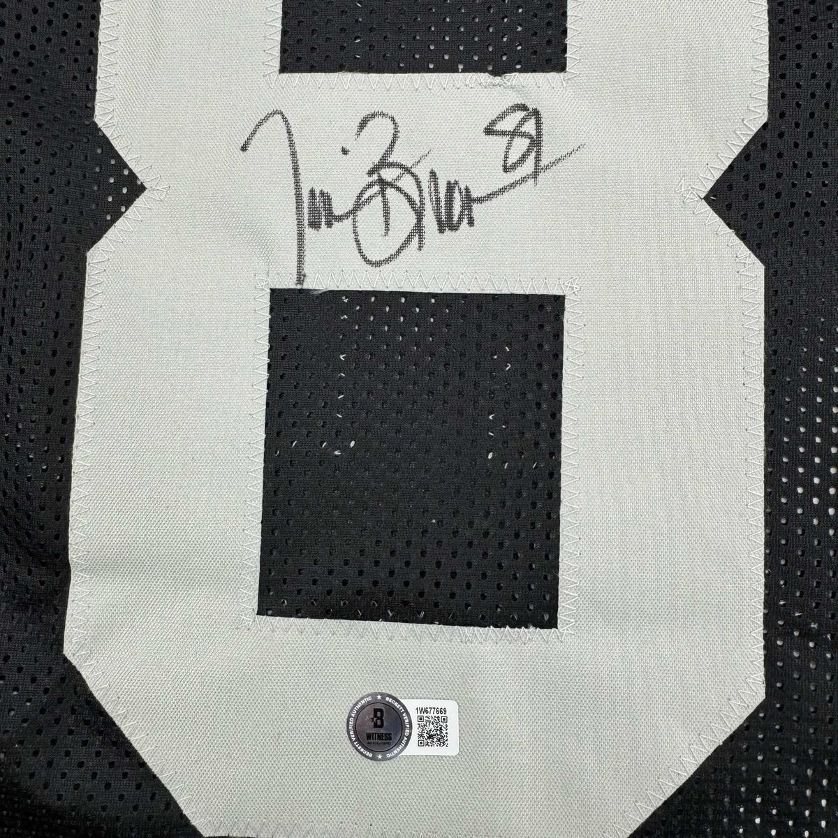 Framed Autographed/Signed Tim Brown 35x39 Oakland Black Football Jersey Beckett BAS COA