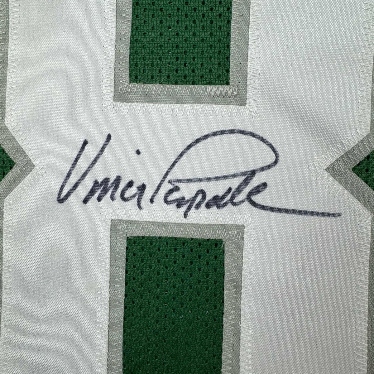 Framed Autographed/Signed Vince Papale 35x39 Philadelphia Green and White Split Football Jersey JSA COA