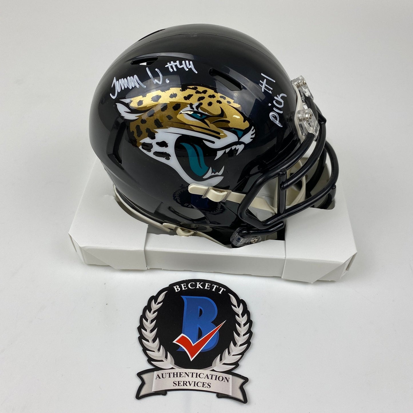 Autographed/Signed Travon Walker #1 Pick Jacksonville Jaguars Jags Mini Football Helmet Beckett BAS COA