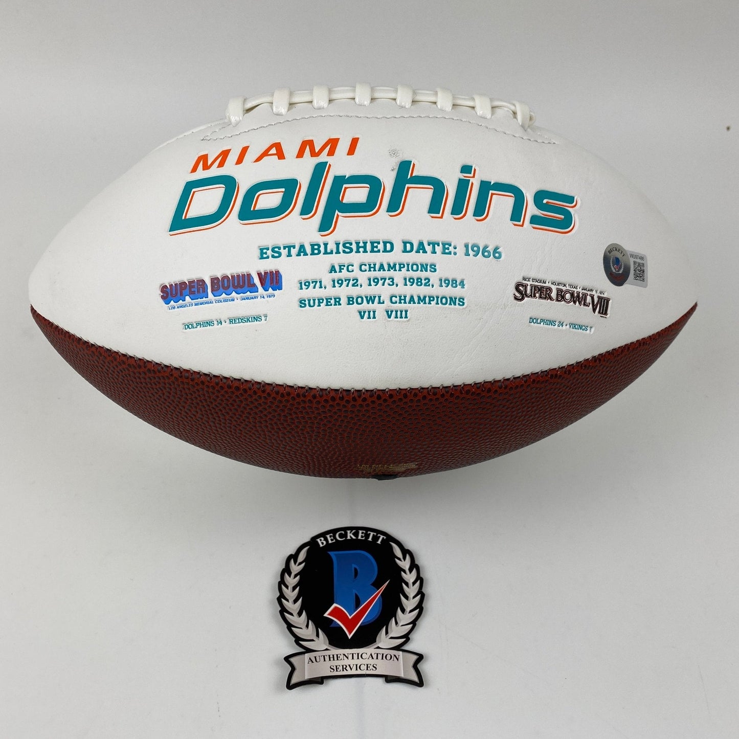 Autographed/Signed Tyreek Hill Miami Dolphins Full Size F/S White Panel Logo Football Beckett BAS COA
