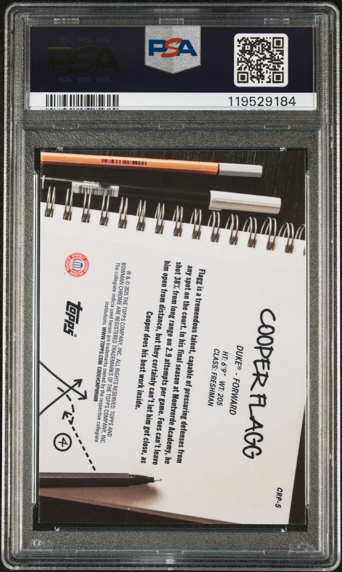 Graded 2024 Topps Bowman Chrome U Cooper Flagg #CRP5 College Rule Playbook Rookie RC Basketball Card PSA 10 Gem Mint